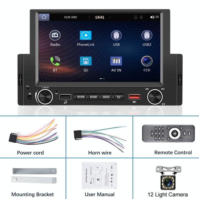 6.2 Inch Single Butt Carplay Car Monitor - Universal Wired Mp5 Player - Standard + 4 Light Camera