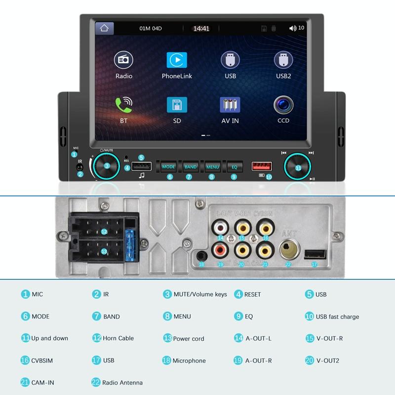 6.2 Inch Single Butt Carplay Car Monitor - Universal Wired Mp5 Player - Standard + 4 Light Camera