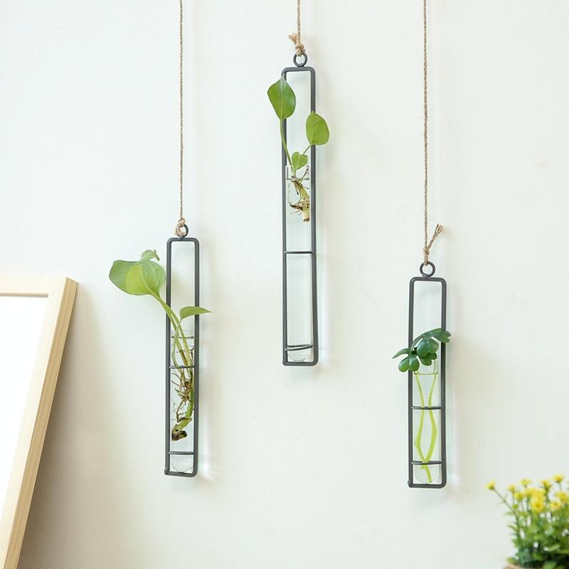 Charming Iron Art Glass Wall Hanging For Home Gardening - Bonsai Decor Accessory M