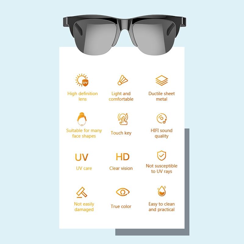 Bluetooth 5.3 Smart Sunglasses with Wireless Headset and Anti-glare Protection