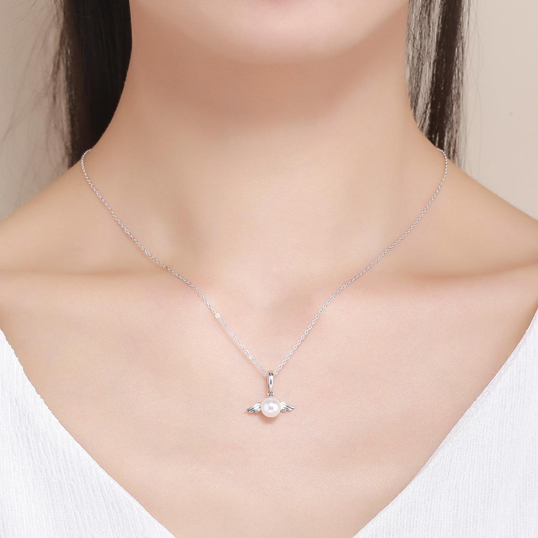 925 Sterling Silver Angel Wing Pendant With Shell Bead Charm For Diy Bracelets Style - Pendent + Necklace