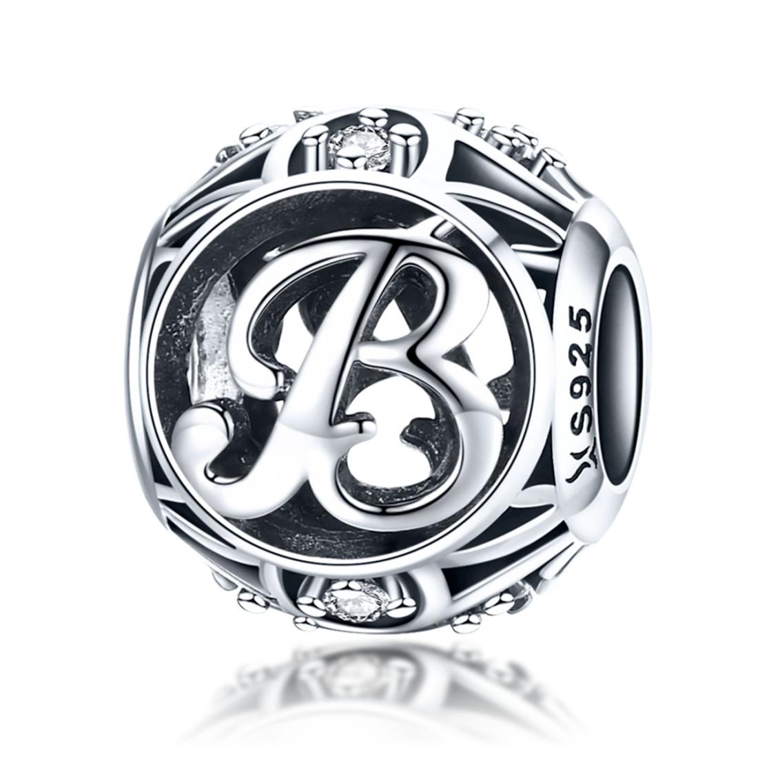 925 Sterling Silver Personalized Letter Beads For Diy Bracelets & Necklaces Style - B