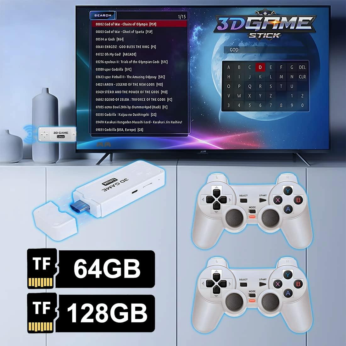 Portable 2.4G Wireless Game Console - 4K Hd Linux Stick - 128G Storage - 128G 10000+ Games