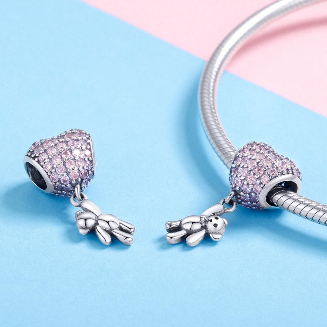 925 Sterling Silver Bear Balloon Bracelet With Zirconium Diamond Beads Style - Bead + Chain