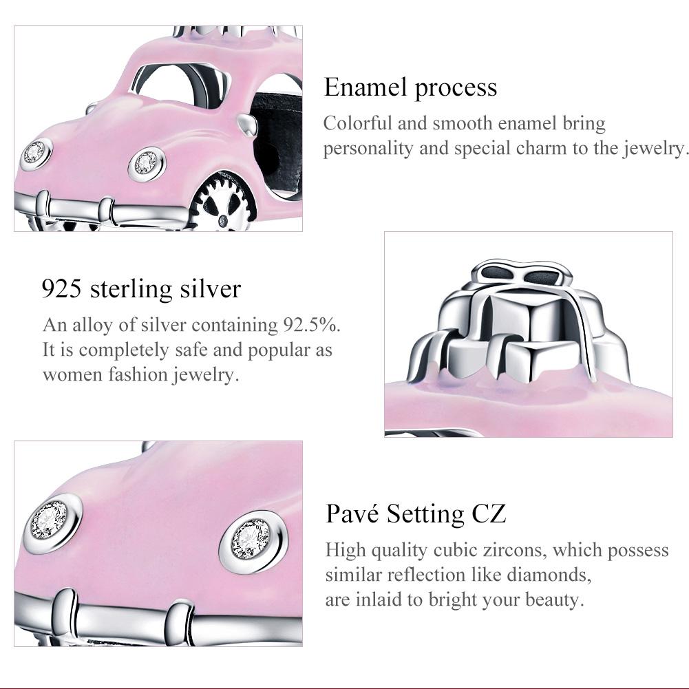 925 Sterling Silver Pink Car Beads For Diy Bracelets & Necklaces