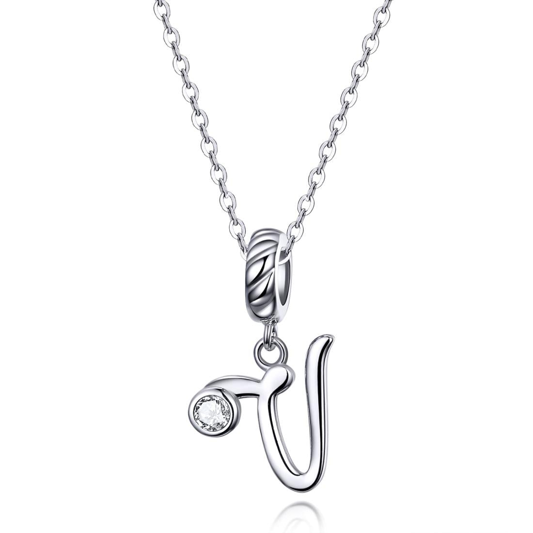 925 Sterling Silver Personalized Letter Pendant For Diy Bracelets & Necklaces Style - V