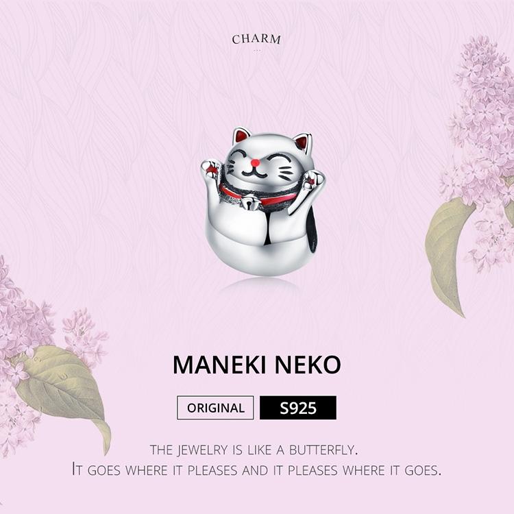 925 Sterling Silver Lucky Cat Beaded Bracelet Diy Accessory