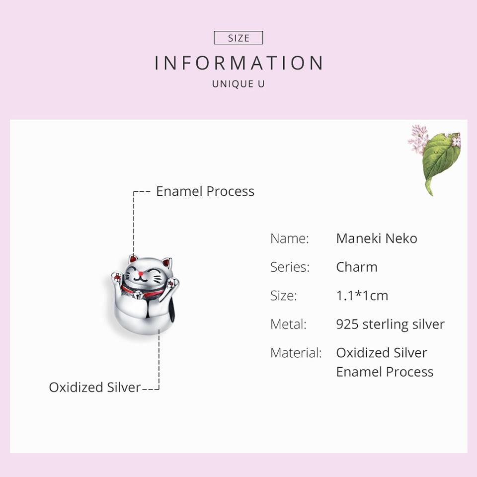 925 Sterling Silver Lucky Cat Beaded Bracelet Diy Accessory