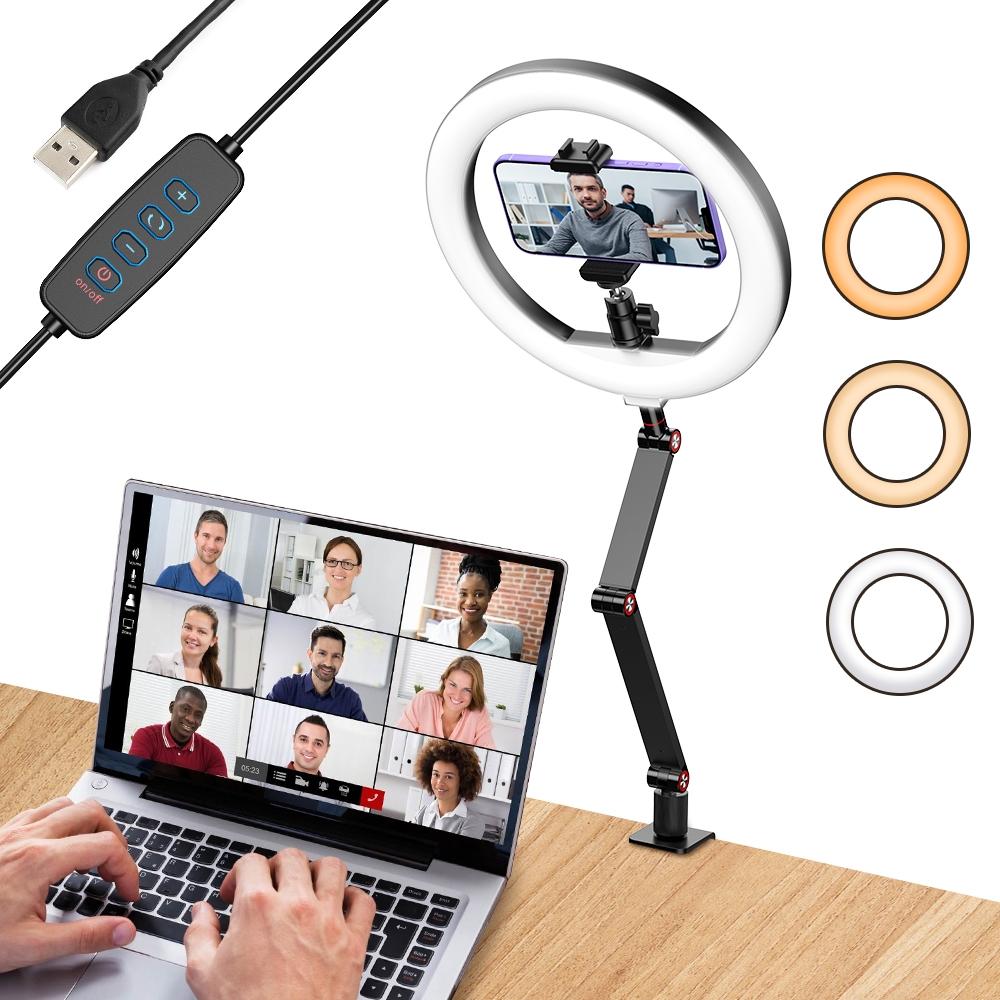 Foldable 10 Led Ring Light with Swing Arm Stand & Phone Holder