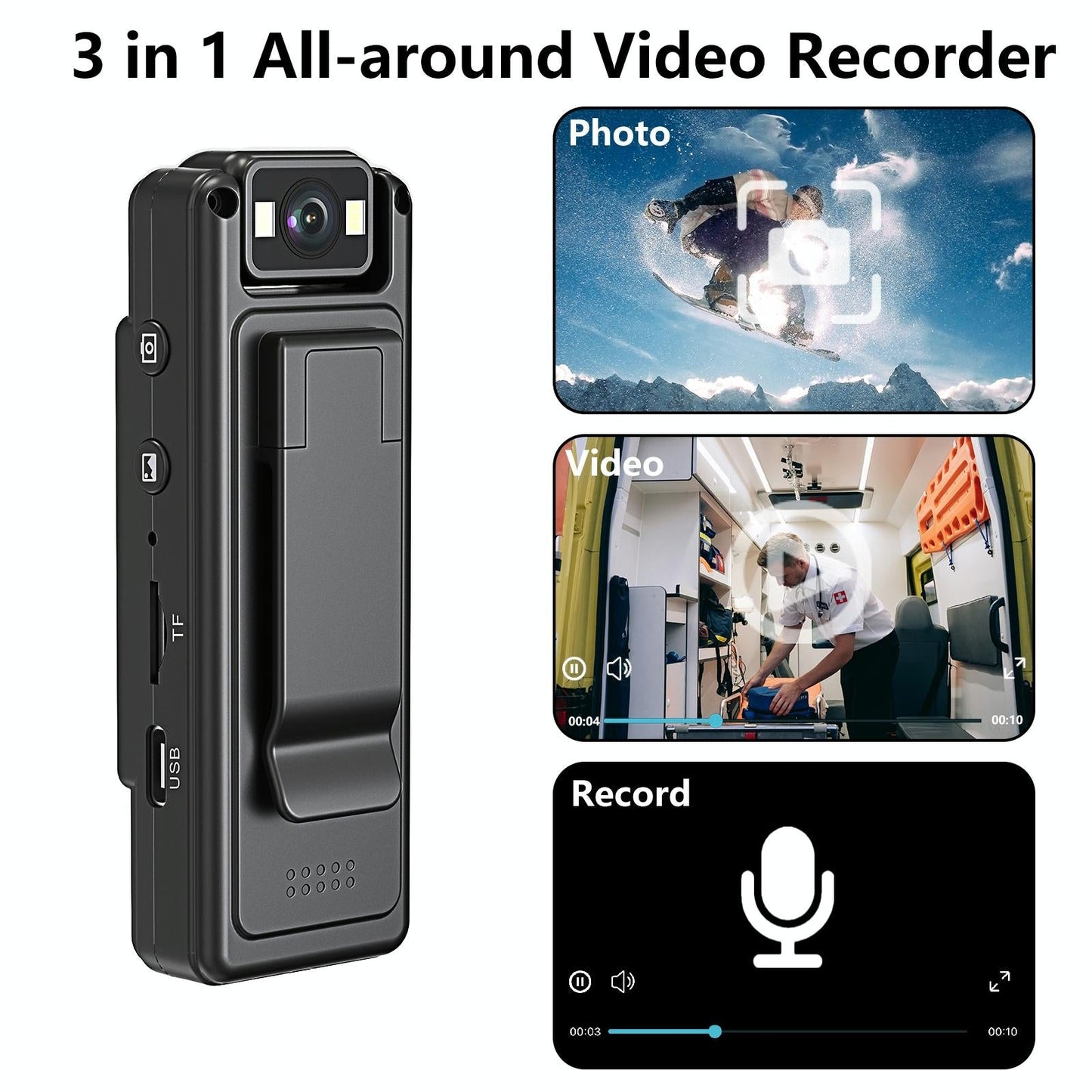 Outdoor Sports Night Vision Camera With 180 Degree Rotation For Video Recording