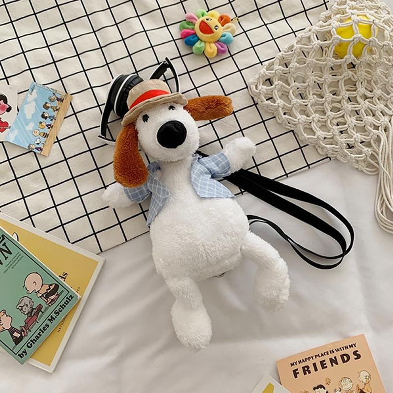Adorable Cartoon Plush Shoulder Bag Duck White Green - Puppy White Blue