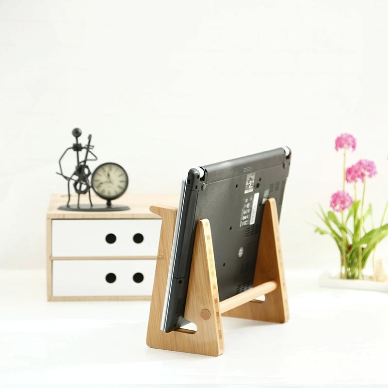 Bamboo Wood Desktop Storage Rack For Computers And Tablets