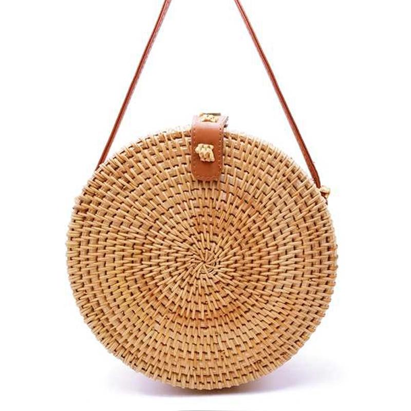 Handmade Rattan Bag With Buckle Bowknot Design Perfect For Autumn And Beach Days 20X20X8Cm