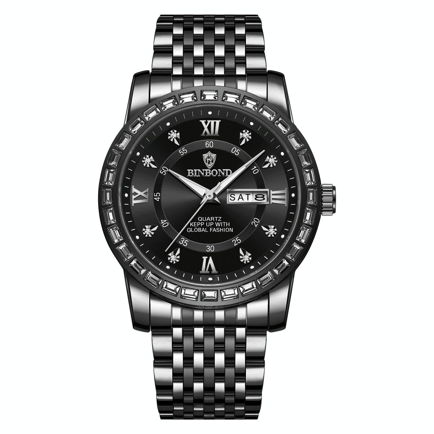 Diamond Dual-calendar Luminous Quartz Watch - B2202 - Inter-Gold-Black