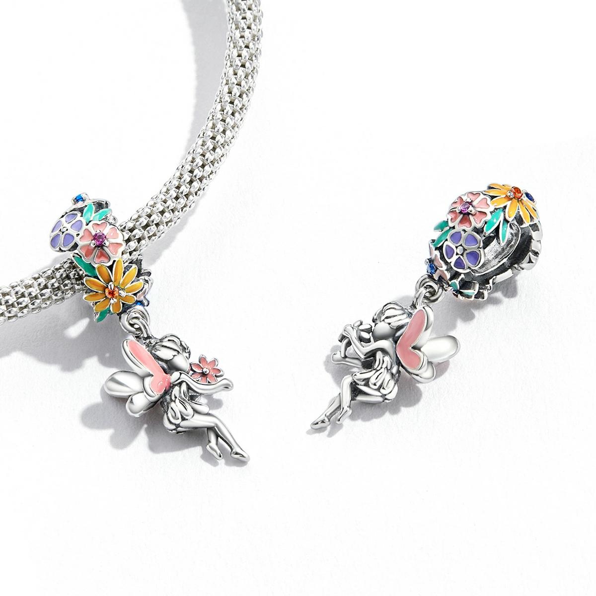 925 Sterling Silver Flower Elf Pendant For Bracelet Or Necklace