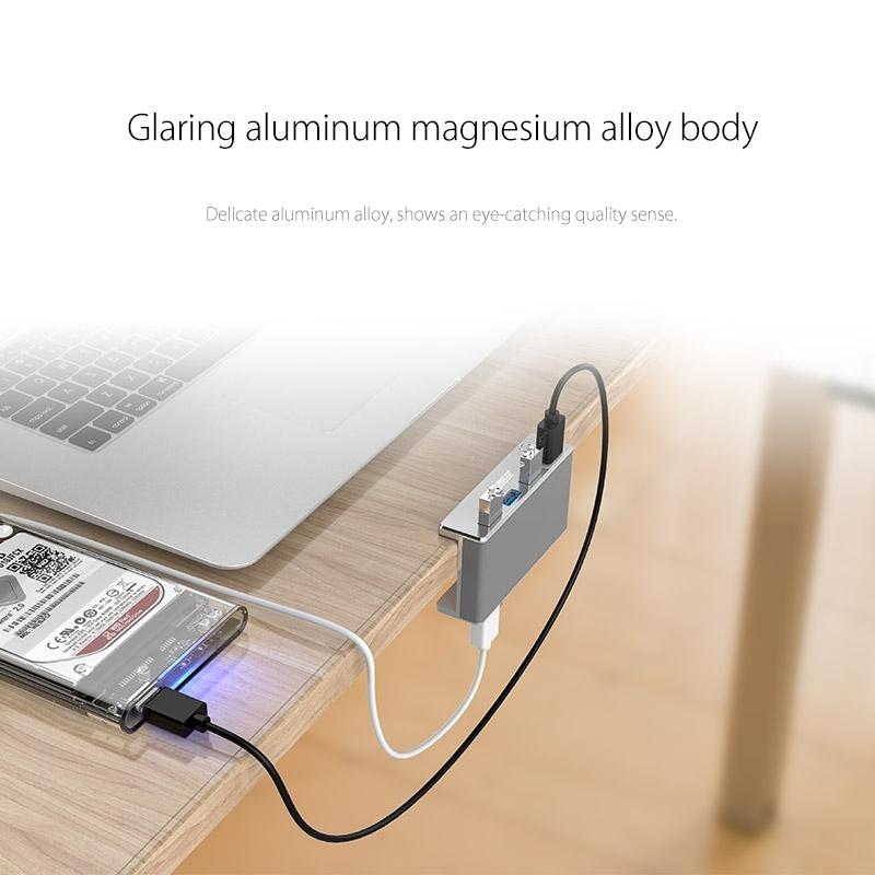 Aluminum 4-Port Usb 3.0 Clip Hub With 1M Cable - Pc1123