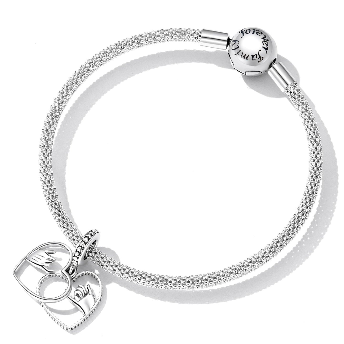 925 Sterling Silver Hand In Hand Heart Pendant For Diy Bracelets & Necklaces