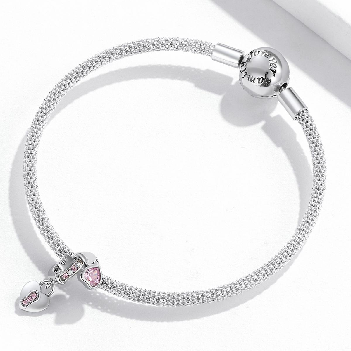925 Sterling Silver Heart Lock Pendant For Diy Bracelets & Necklaces
