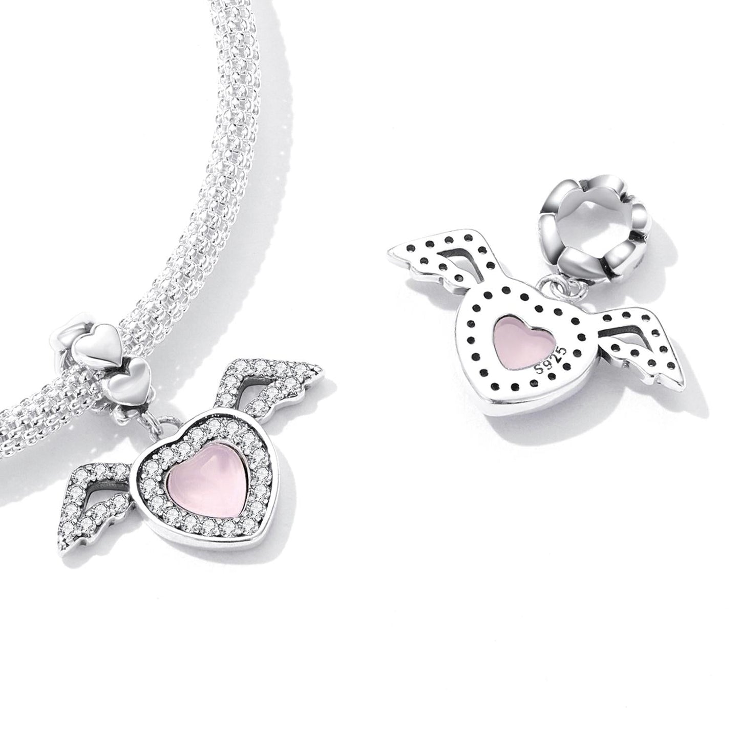 925 Sterling Silver Heart Wing Pendant For Diy Bracelets & Necklaces