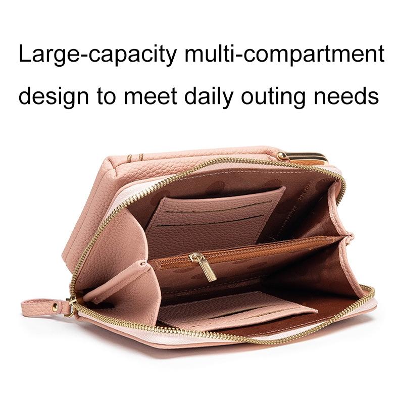 Black Embroidered Single Shoulder Phone Bag Wallet - Dark Pink