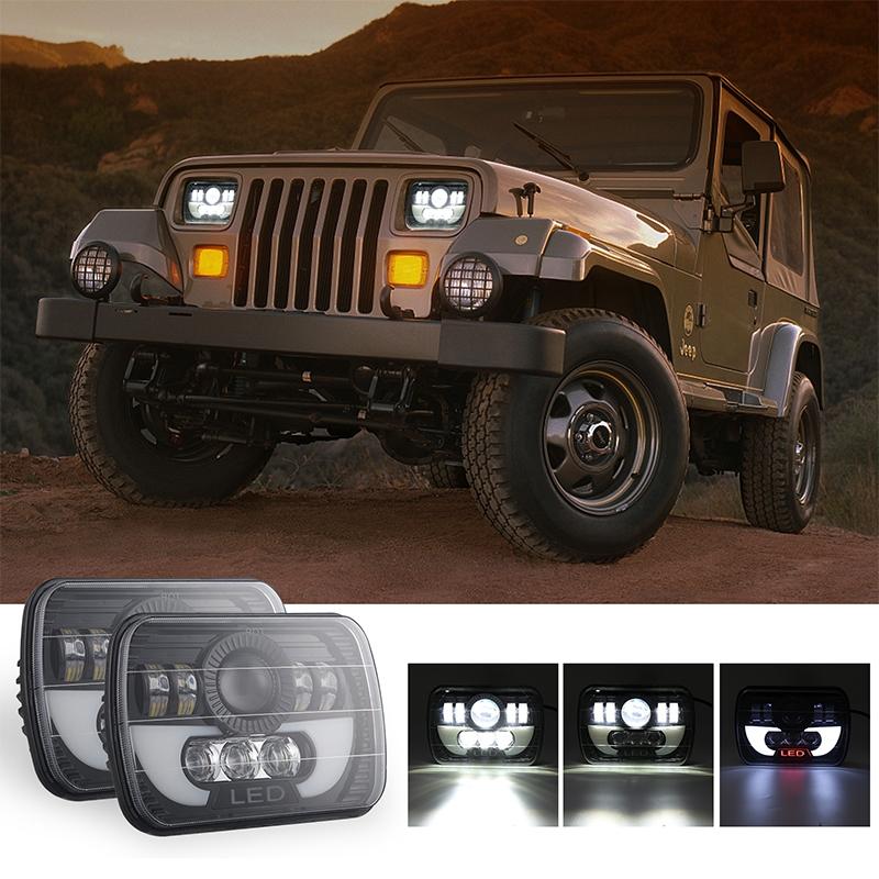 7 Inch 35W 4000Lm 6000K + Amber Car Truck Square Led Headlights Work Lights Spotlight