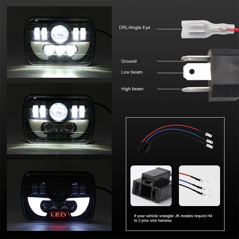7 Inch 35W 4000Lm 6000K + Amber Car Truck Square Led Headlights Work Lights Spotlight