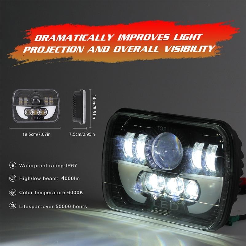 7 Inch 35W 4000Lm 6000K + Amber Car Truck Square Led Headlights Work Lights Spotlight