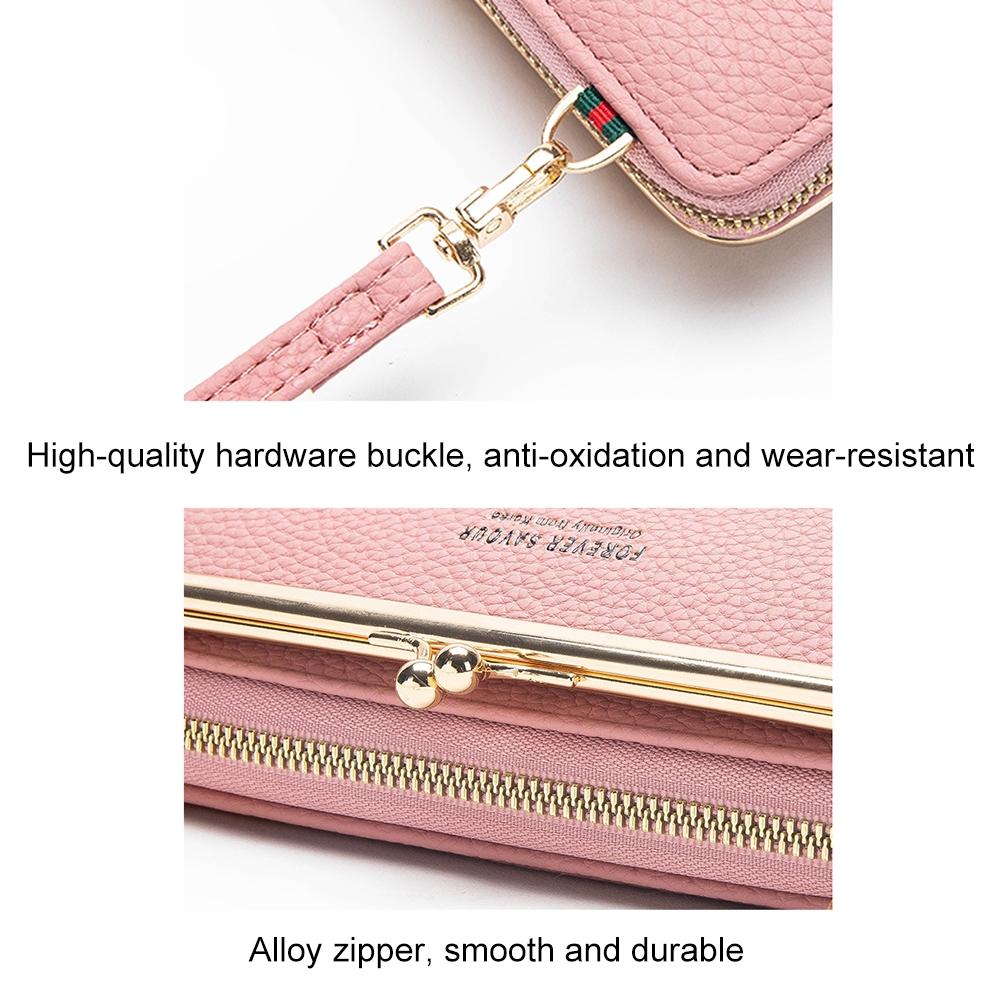 Black Embroidered Crossbody Wallet With Large Capacity - Pink
