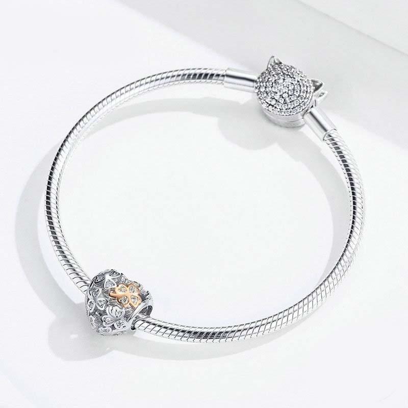 925 Sterling Silver Heart Beaded Clover Bracelet Charm