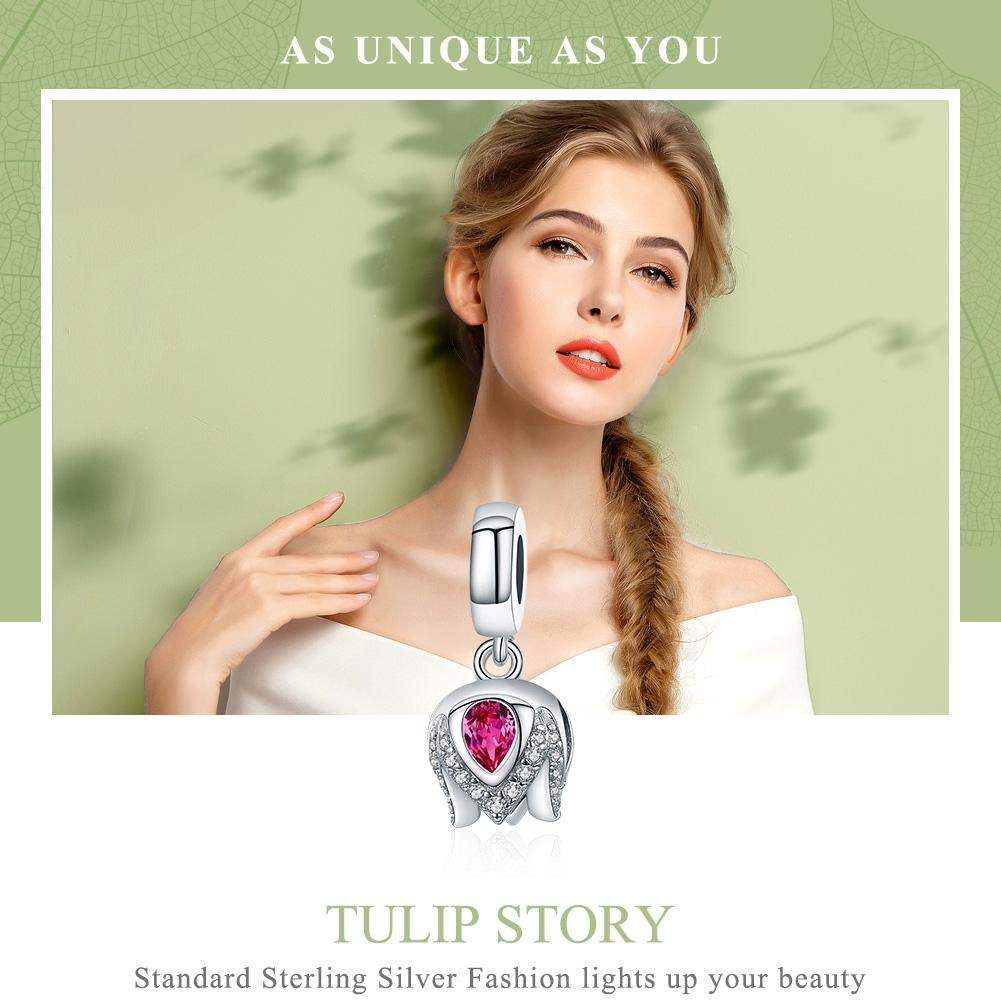 925 Sterling Silver Tulip Pendant For Diy Bracelets & Necklaces