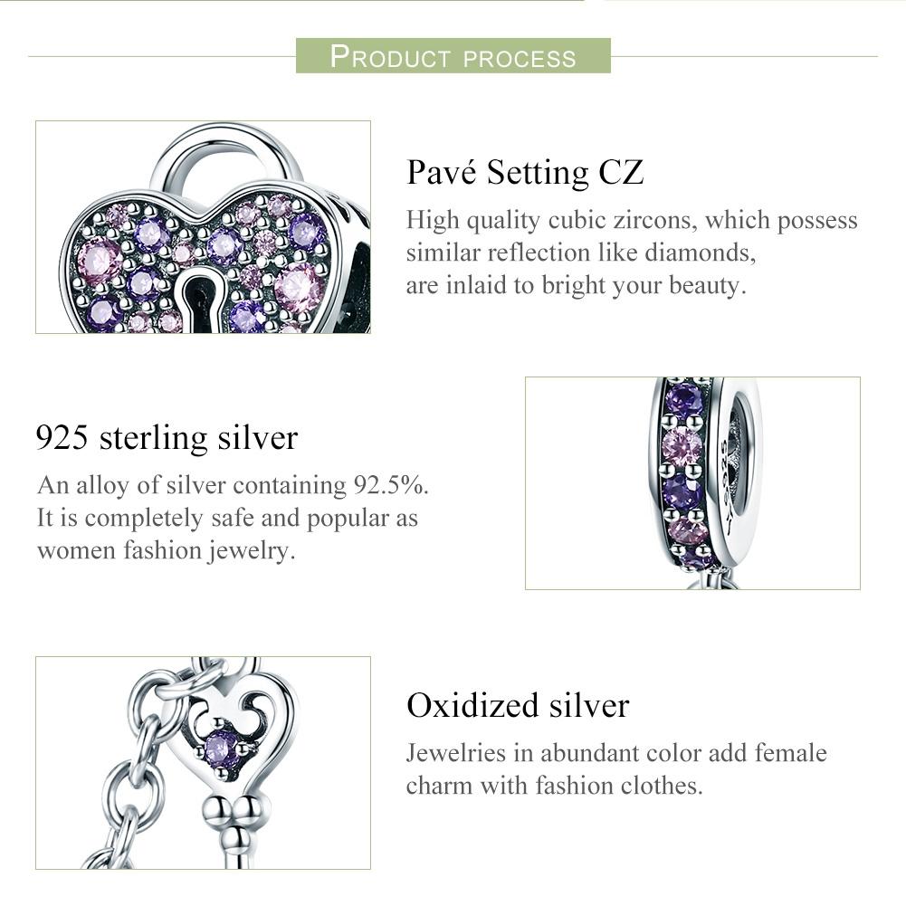 925 Sterling Silver Heart Key Safety Chain For Accessories