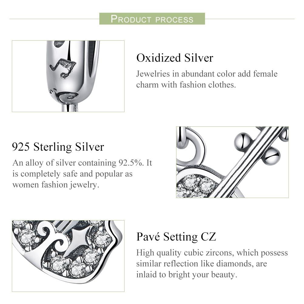 925 Sterling Silver Zircon Embellished Violin Pendant