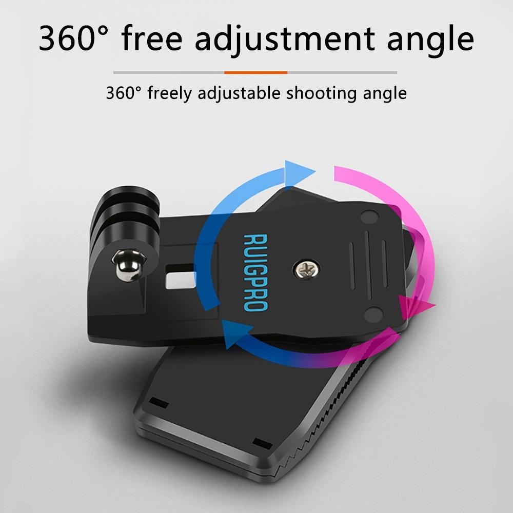 360 Degree Backpack Mount For Gopro Dji And Other Action Cameras - Rotating Clip Clamp