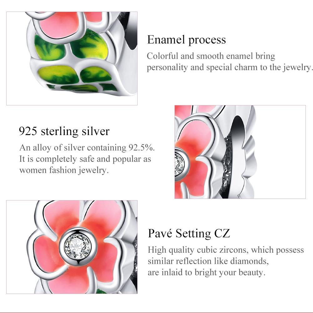925 Sterling Silver Colorful Flower Beads For Diy Bracelets & Necklaces