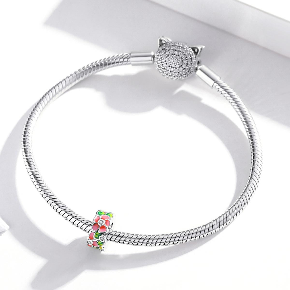 925 Sterling Silver Colorful Flower Beads For Diy Bracelets & Necklaces