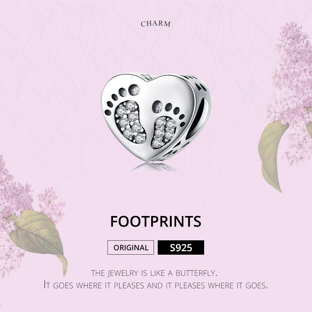 925 Sterling Silver Heart Footprint Beads For Diy Bracelets