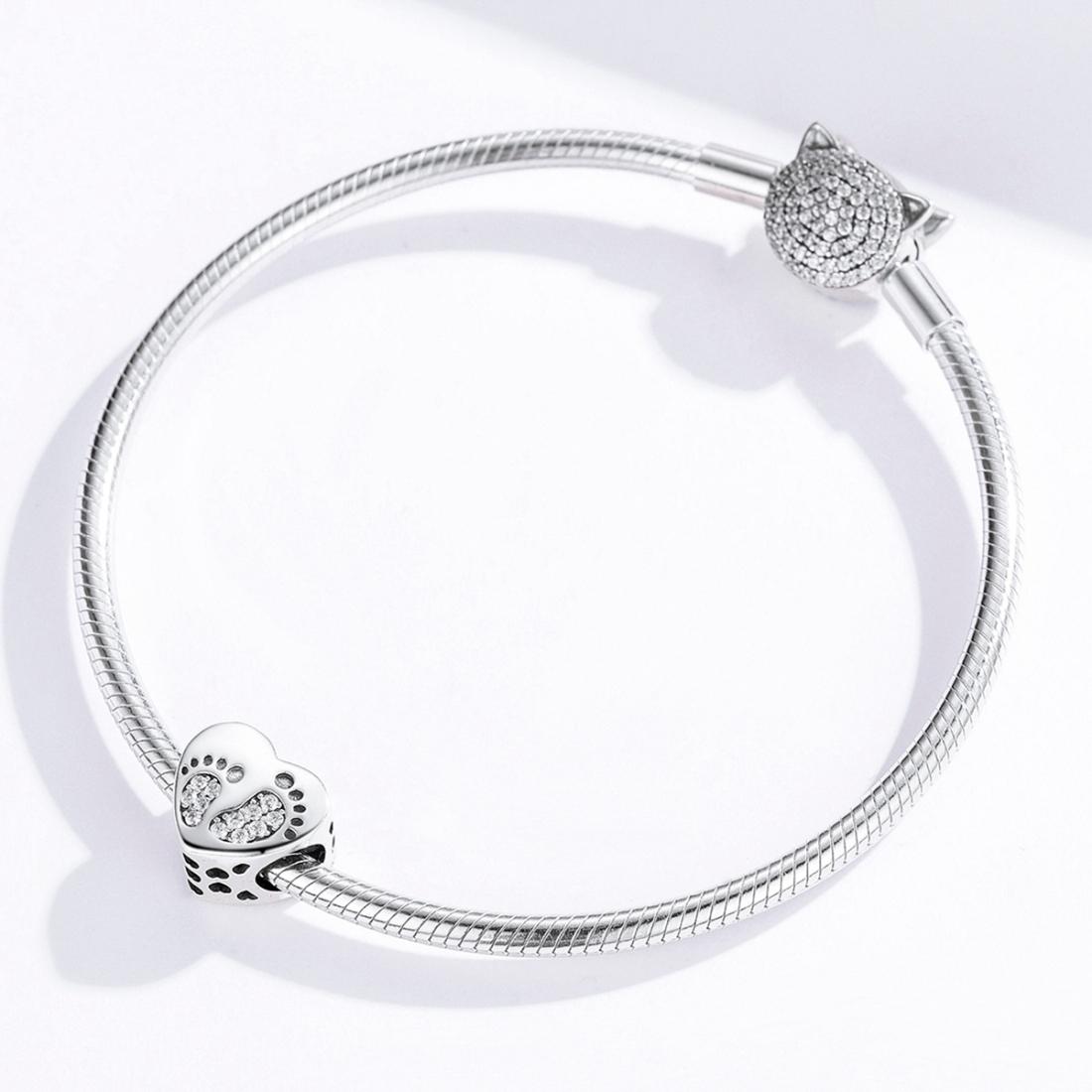 925 Sterling Silver Heart Footprint Beads For Diy Bracelets