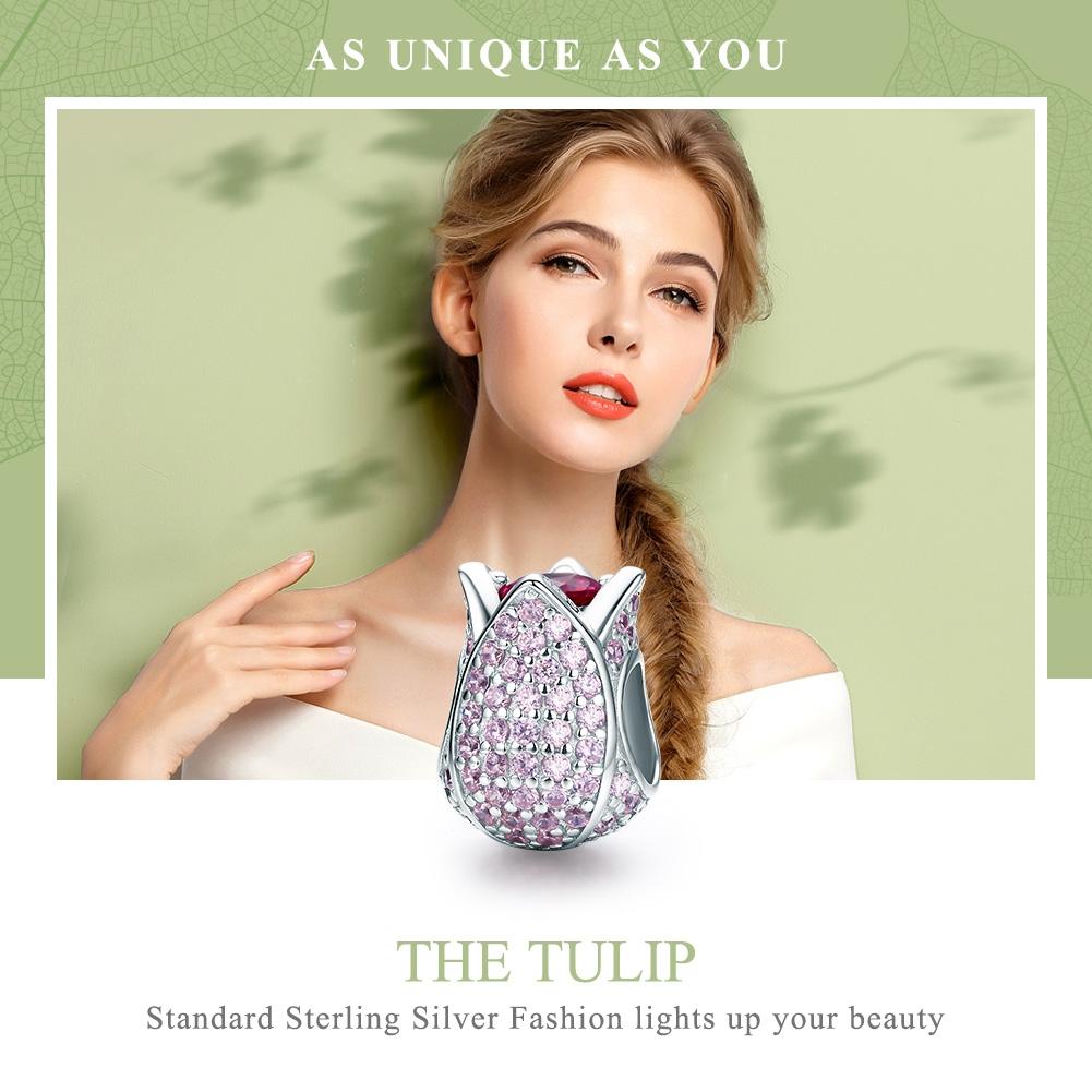 925 Sterling Silver Tulip Bead Bracelet Charm