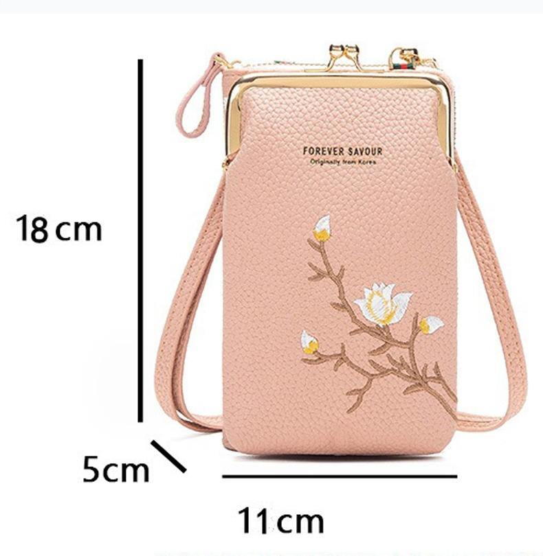 Black Embroidered Single Shoulder Phone Bag Wallet - Blue