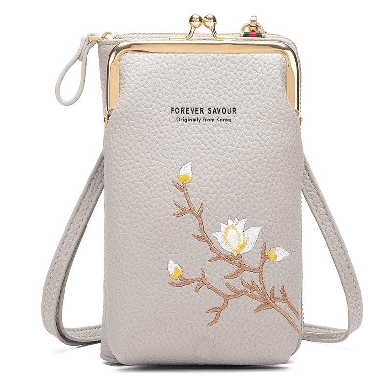 Black Embroidered Single Shoulder Phone Bag Wallet - Blue