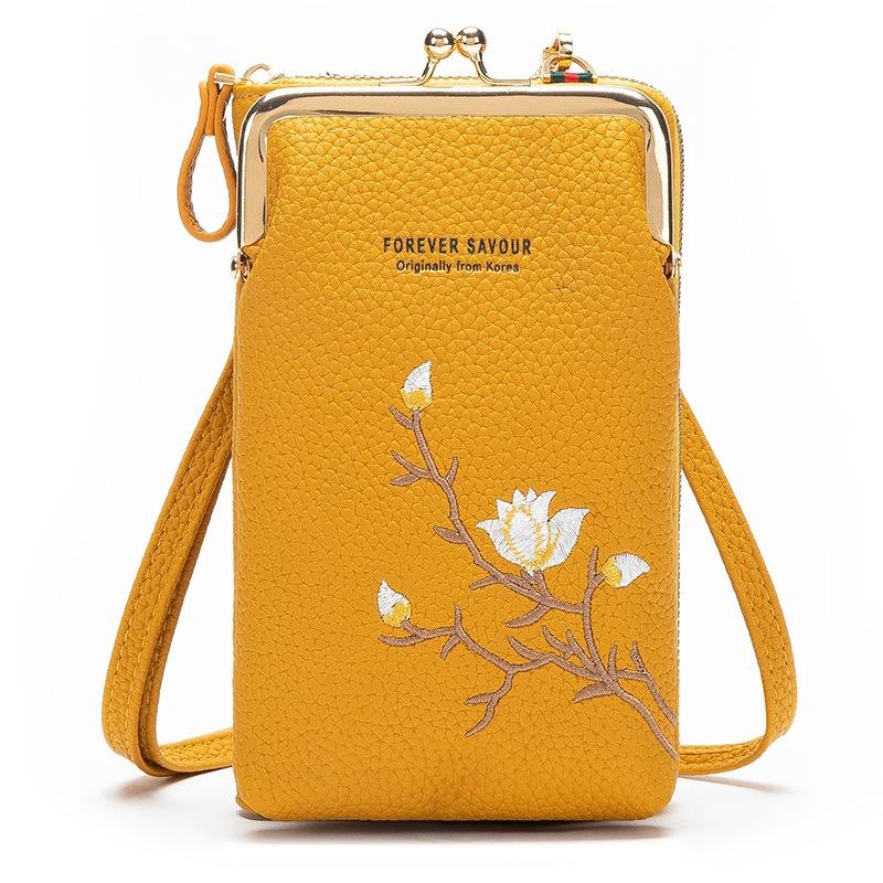 Black Embroidered Single Shoulder Phone Bag Wallet - Blue