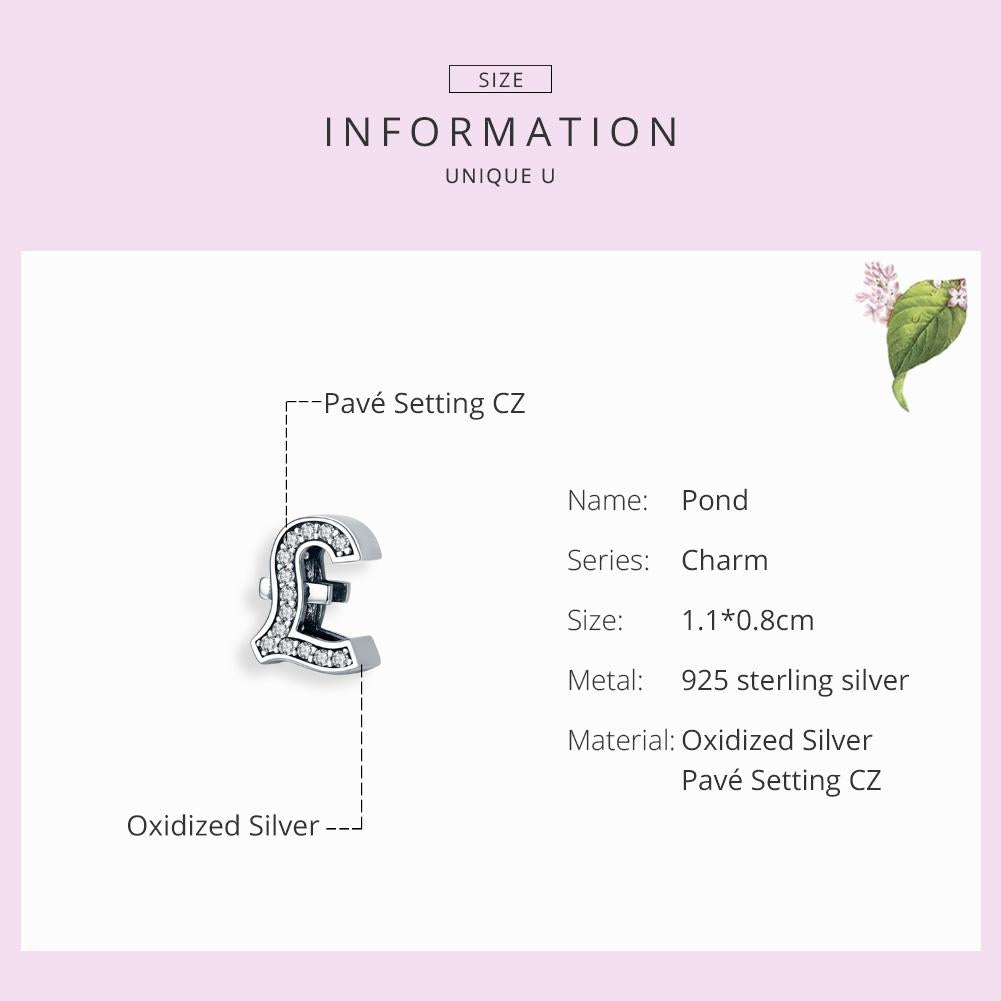 925 Sterling Silver Currency Symbol Pendant For Diy Bracelets And Necklaces