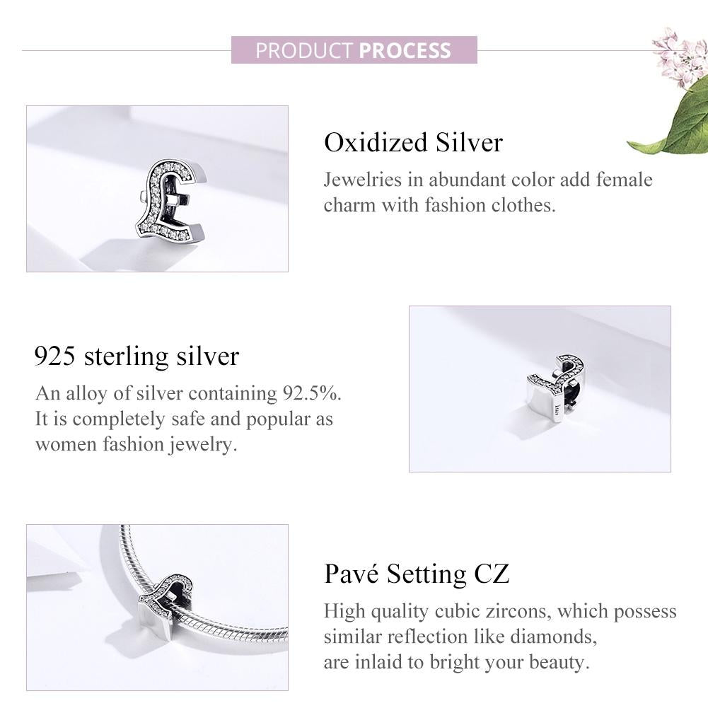 925 Sterling Silver Currency Symbol Pendant For Diy Bracelets And Necklaces