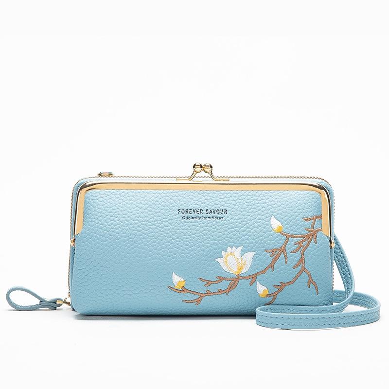 Black Embroidered Crossbody Wallet With Large Capacity - Gray