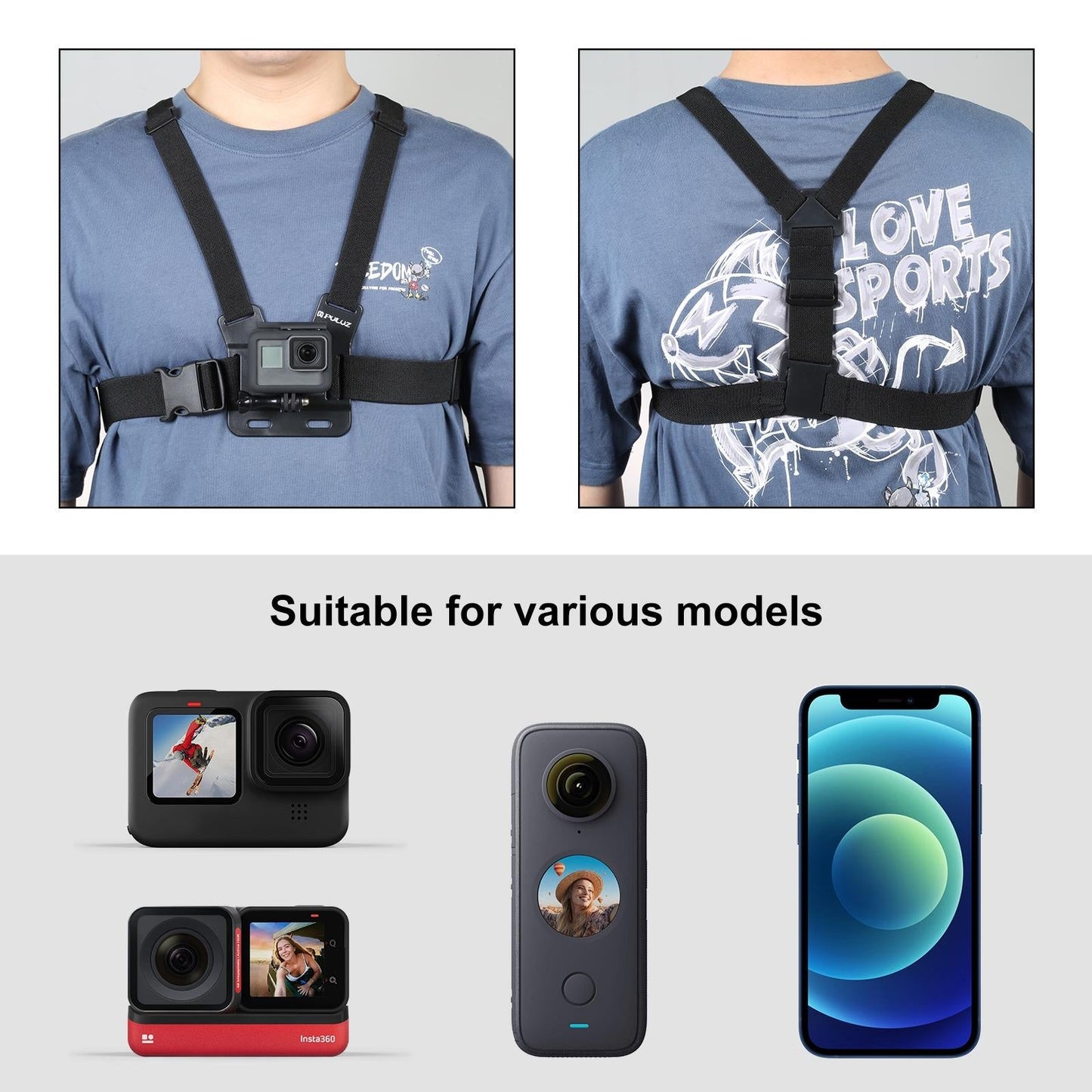 Adjustable Body Mount Belt with Phone Clamp and j Hook Mount
