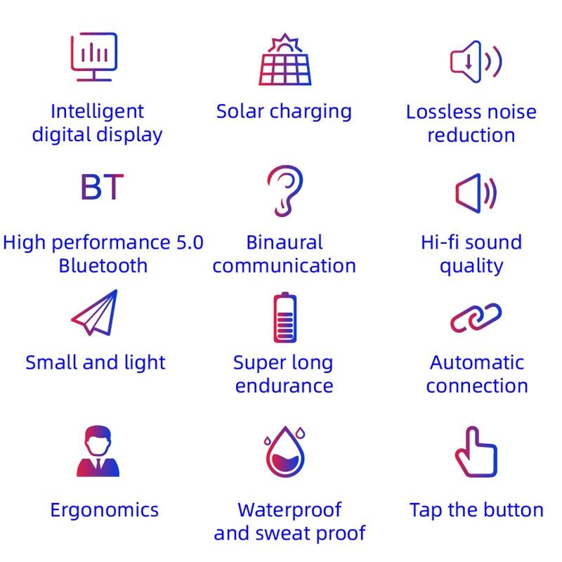 Mini Solar Sport Bluetooth Earphones with Charging Box