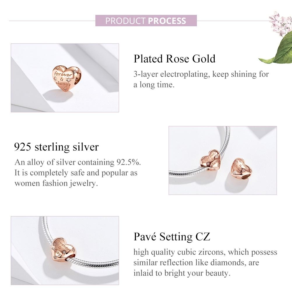 925 Sterling Silver Golden Heart Loose Beads For Diy Bracelets