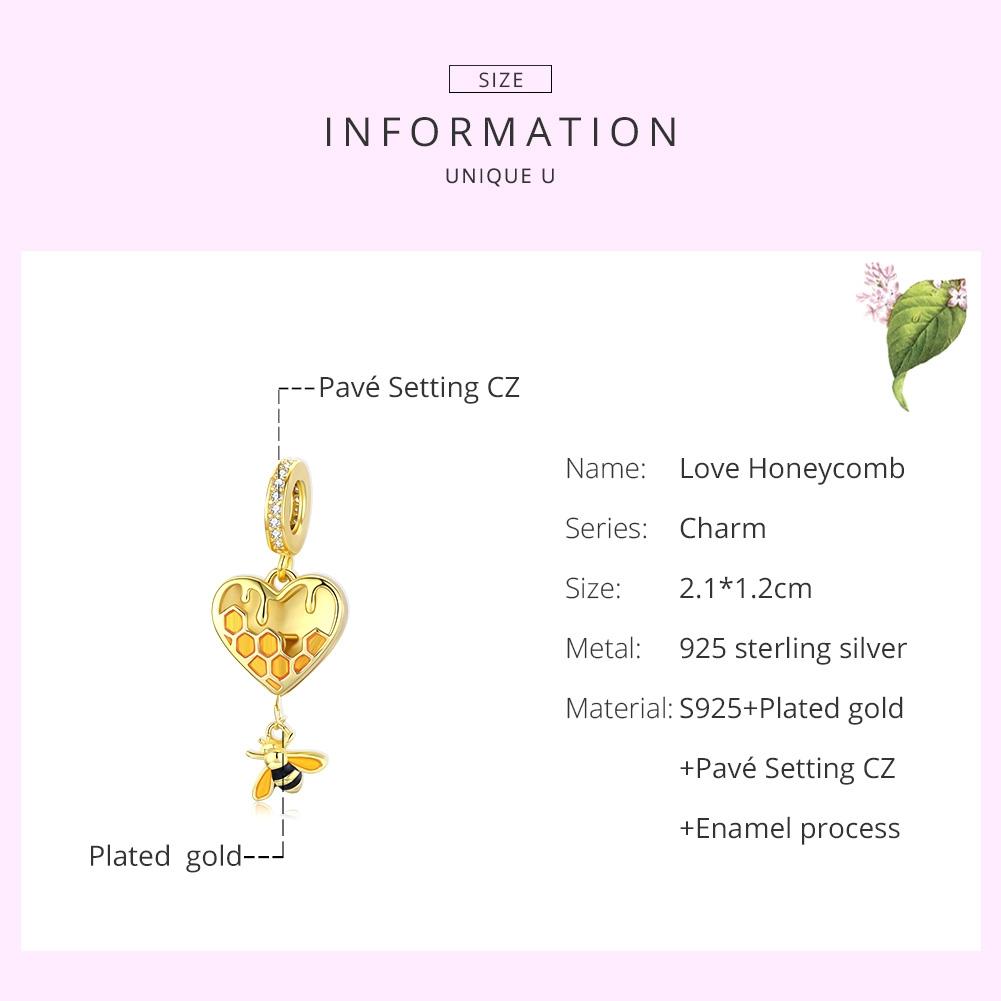 925 Sterling Silver Heart Honeycomb Bee Pendant For Bracelet Or Necklace