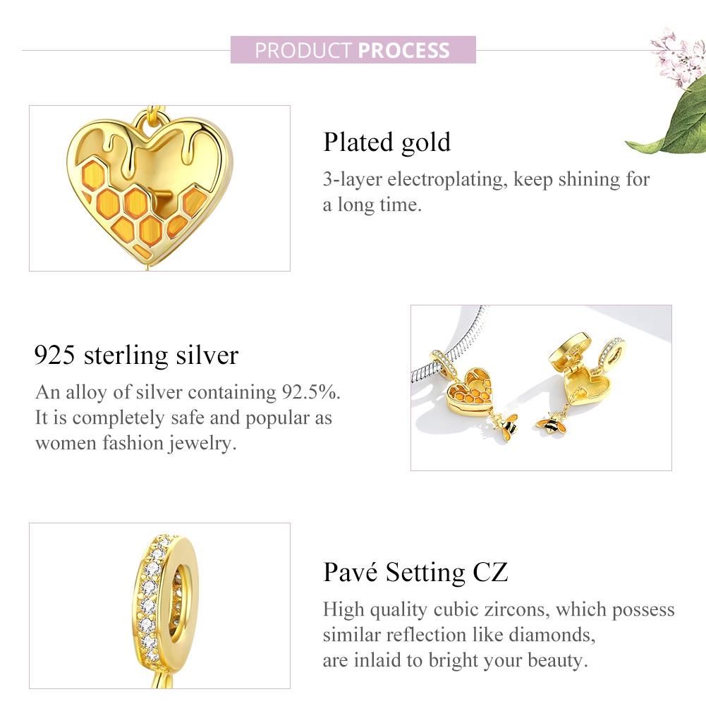 925 Sterling Silver Heart Honeycomb Bee Pendant For Bracelet Or Necklace