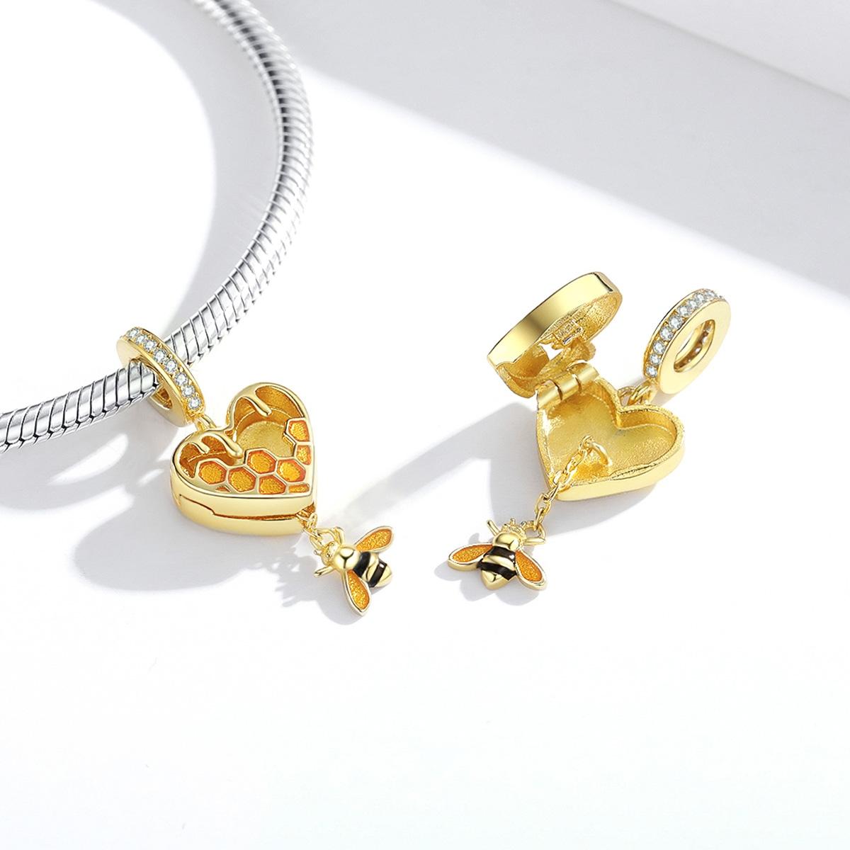 925 Sterling Silver Heart Honeycomb Bee Pendant For Bracelet Or Necklace